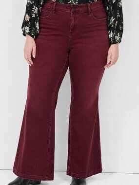 LANE BRYANT Signature Fit Flare Jeans - Burgundy / Wine Colour Plus Size 24